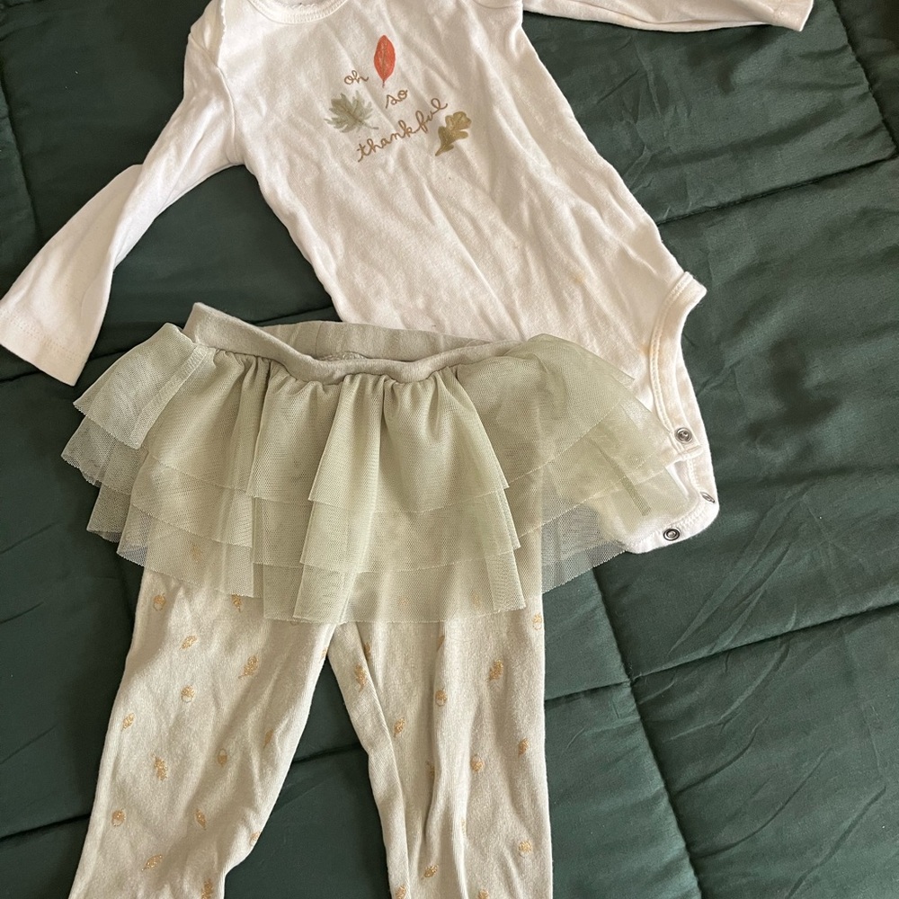 Carter's Cream Onesie with Sage and Gold Leaf Design